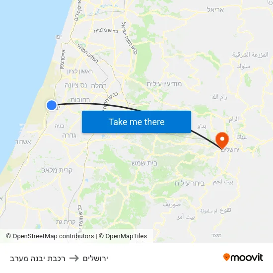 רכבת יבנה מערב to ירושלים map