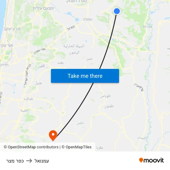 כפר מצר to עמנואל map
