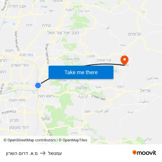 מ.א. דרום השרון to עמנואל map