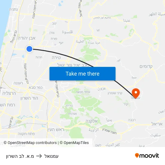 מ.א. לב השרון to עמנואל map