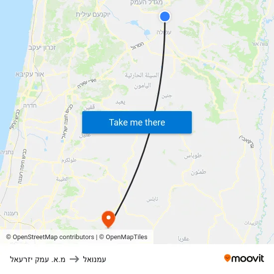 מ.א. עמק יזרעאל to עמנואל map