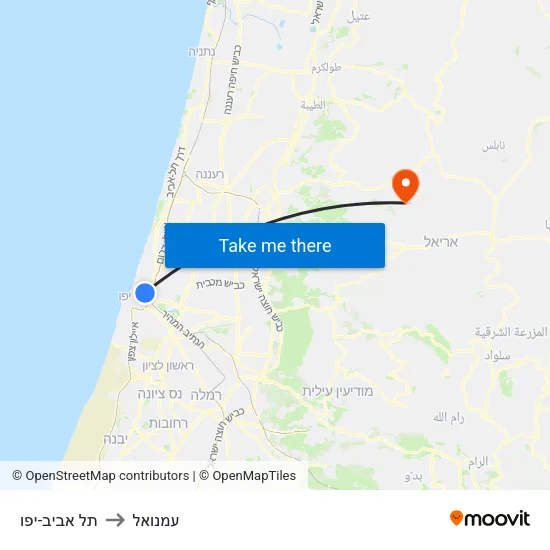 תל אביב-יפו to עמנואל map