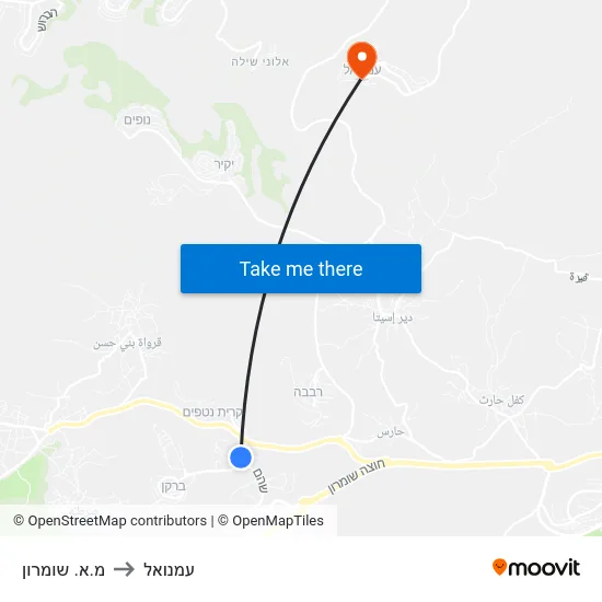 מ.א. שומרון to עמנואל map