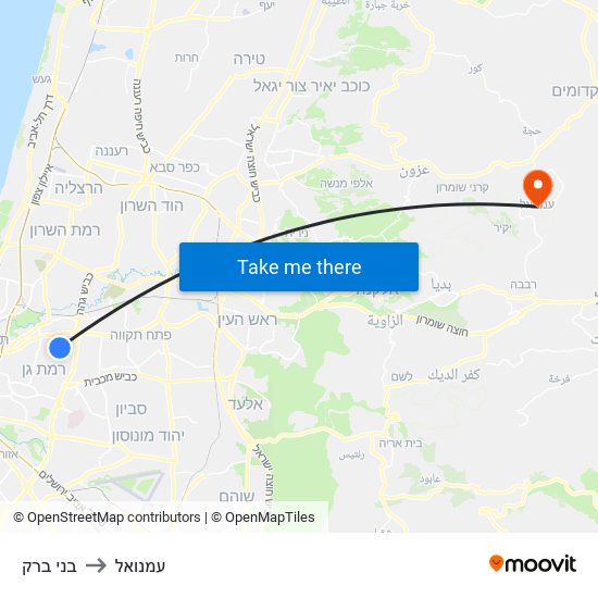 בני ברק to עמנואל map