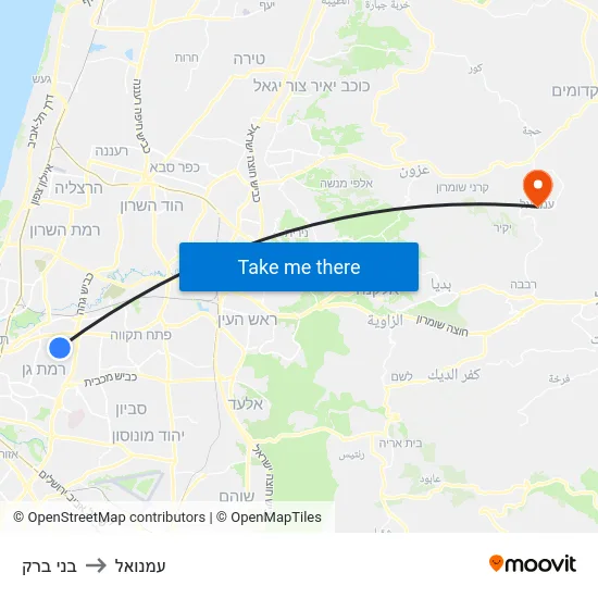 בני ברק to עמנואל map