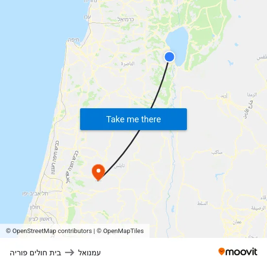 בית חולים פוריה to עמנואל map