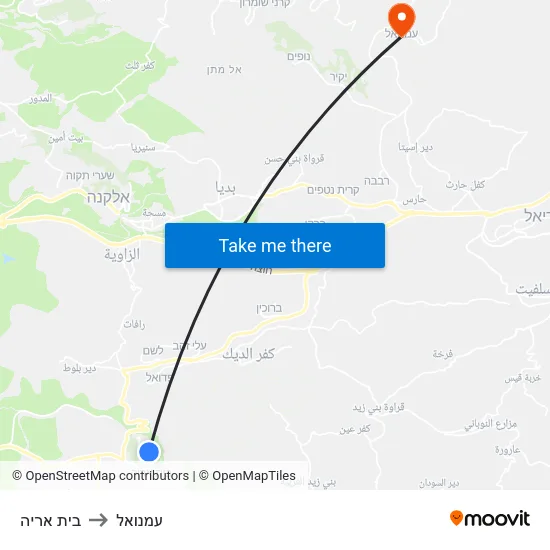 בית אריה to עמנואל map