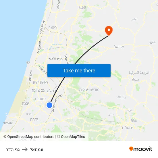 גני הדר to עמנואל map