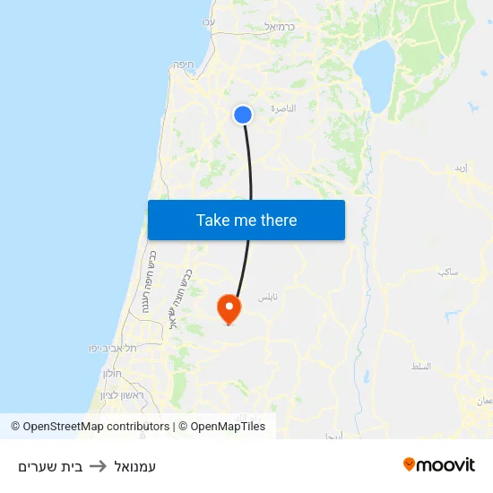 בית שערים to עמנואל map