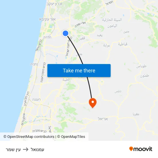 עין שמר to עמנואל map