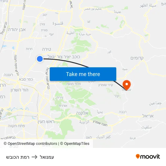 רמת הכובש to עמנואל map
