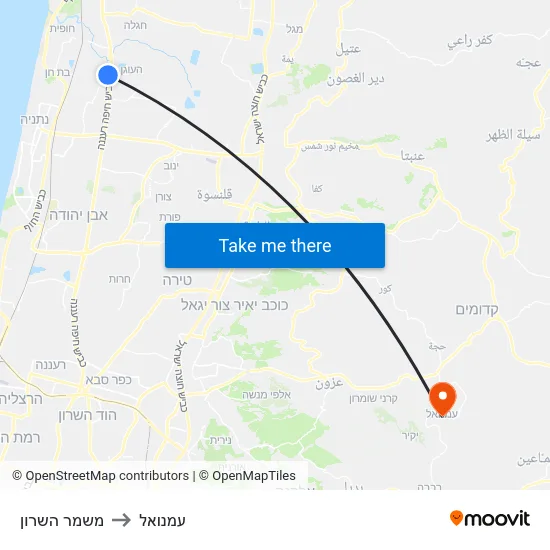 משמר השרון to עמנואל map