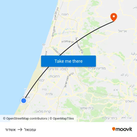 אשדוד to עמנואל map
