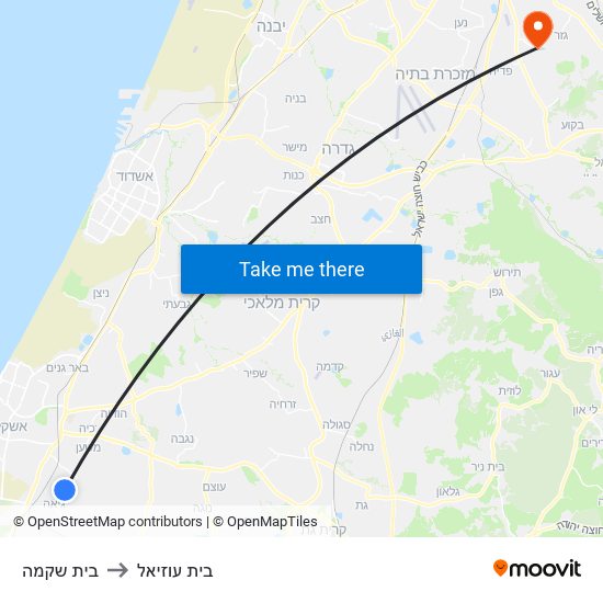 בית שקמה to בית עוזיאל map