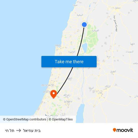 תל חי to בית עוזיאל map