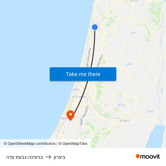 בנימינה-גבעת עדה to ביצרון map