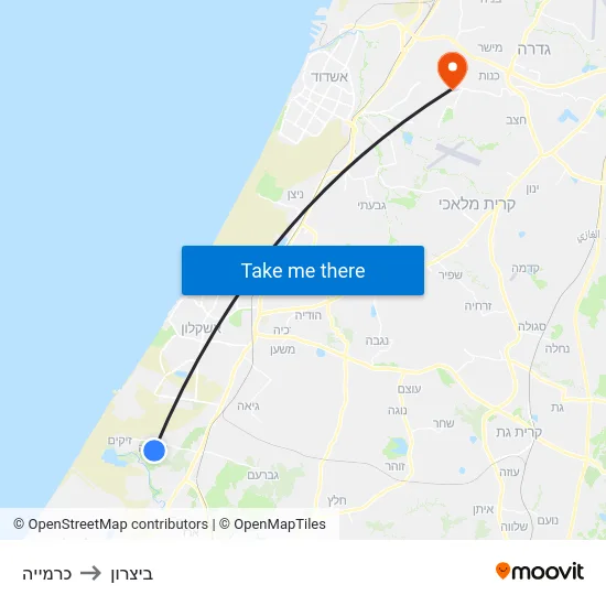 כרמייה to ביצרון map