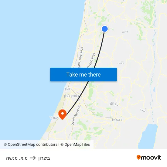 מ.א. מנשה to ביצרון map