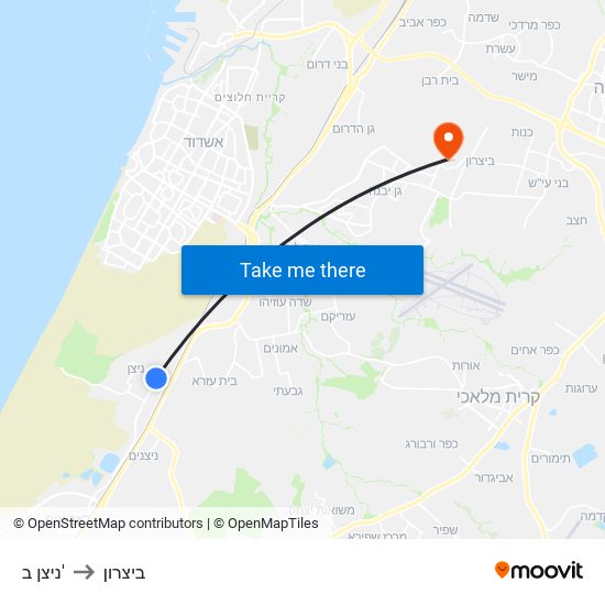 ניצן ב' to ביצרון map