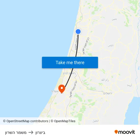 משמר השרון to ביצרון map