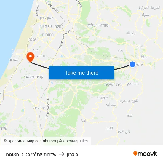שדרות שז''ר/בנייני האומה to ביצרון map