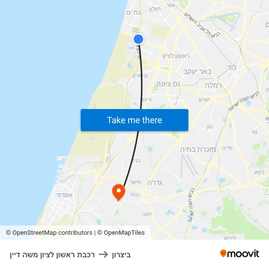 רכבת ראשון לציון משה דיין to ביצרון map