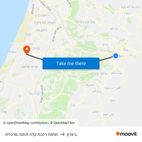 תחנת רכבת קלה תחנה מרכזית to ביצרון map