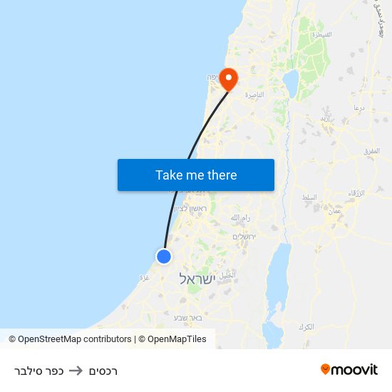 כפר סילבר to רכסים map