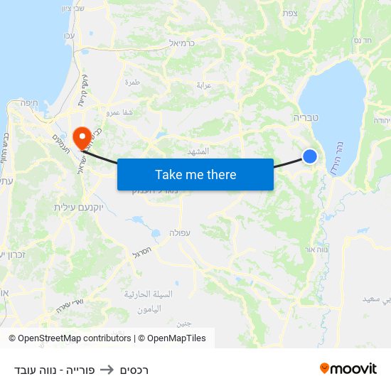 פורייה - נווה עובד to רכסים map