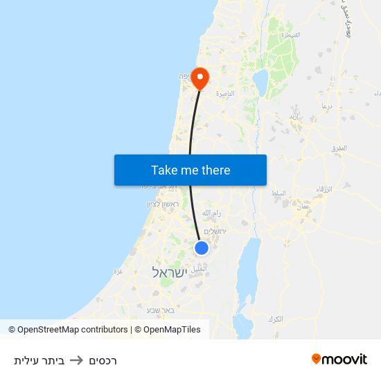 ביתר עילית to רכסים map