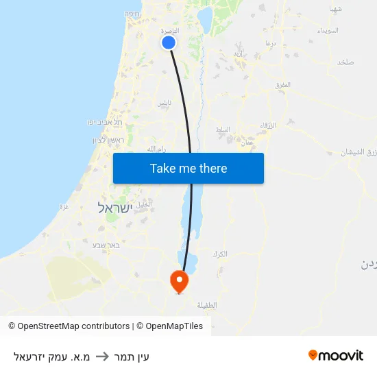 מ.א. עמק יזרעאל to עין תמר map