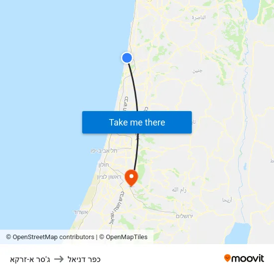 ג'סר א-זרקא to כפר דניאל map