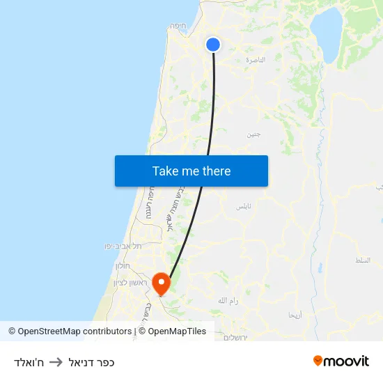 ח'ואלד to כפר דניאל map