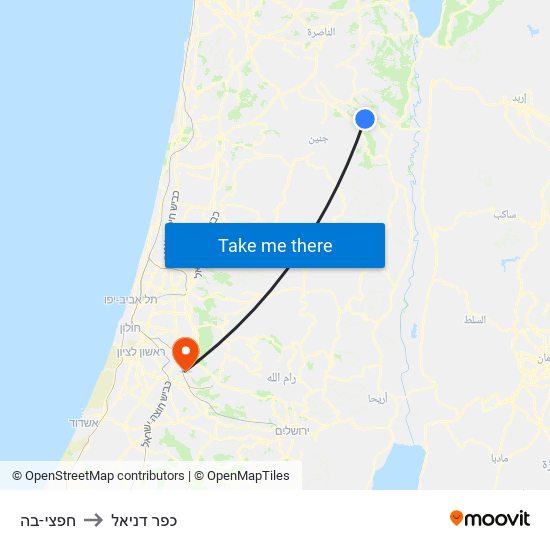 חפצי-בה to כפר דניאל map