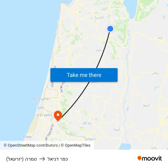 טמרה (יזרעאל) to כפר דניאל map