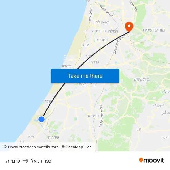 כרמייה to כפר דניאל map