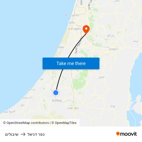 שיבולים to כפר דניאל map