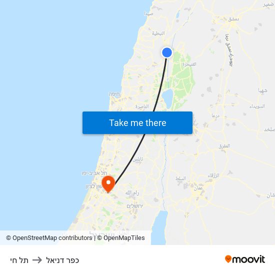 תל חי to כפר דניאל map