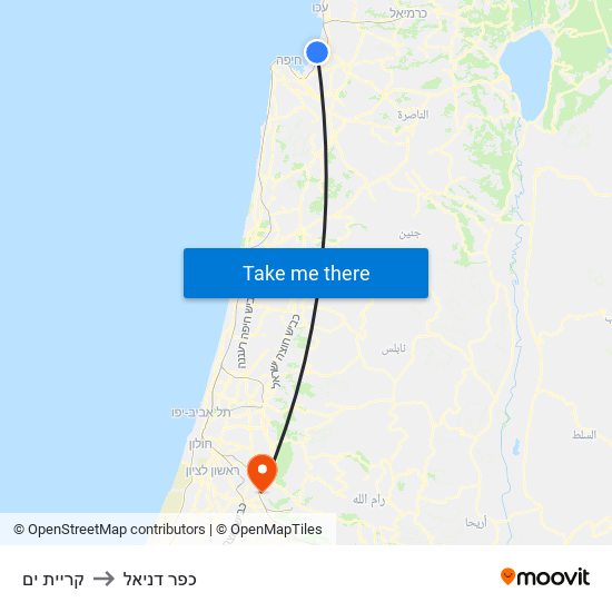 קריית ים to כפר דניאל map