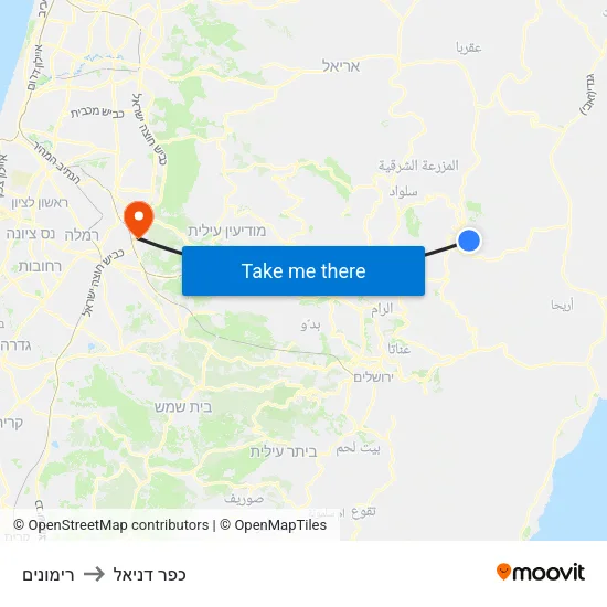 רימונים to כפר דניאל map
