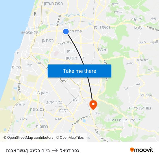 בי''ח בלינסון/גשר מבצע ארנון to כפר דניאל map