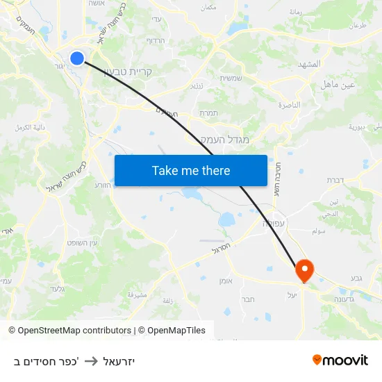 כפר חסידים ב' to יזרעאל map