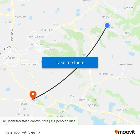 כפר מצר to יזרעאל map