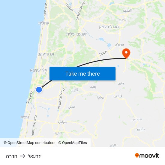 חדרה to יזרעאל map