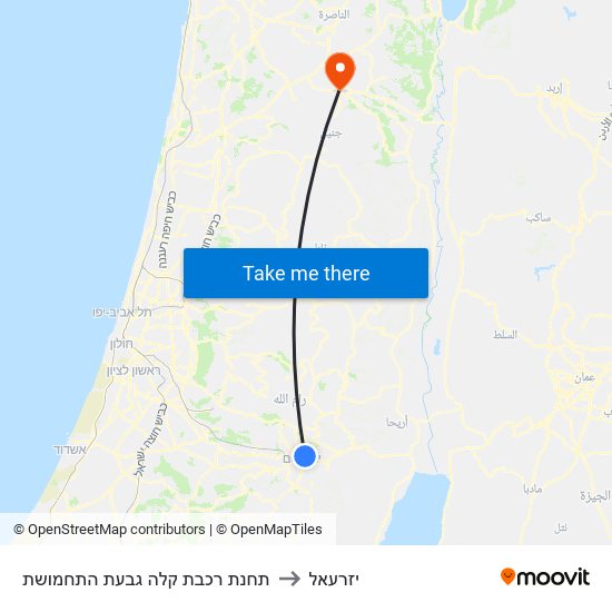 תחנת רכבת קלה גבעת התחמושת to יזרעאל map