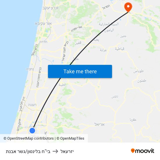 בי''ח בלינסון/גשר מבצע ארנון to יזרעאל map