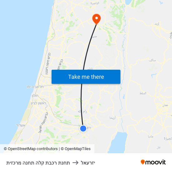 תחנת רכבת קלה תחנה מרכזית to יזרעאל map