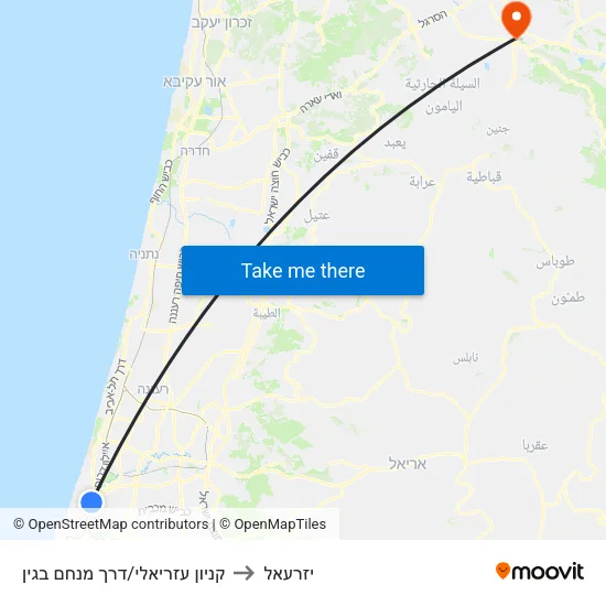 קניון עזריאלי/דרך מנחם בגין to יזרעאל map