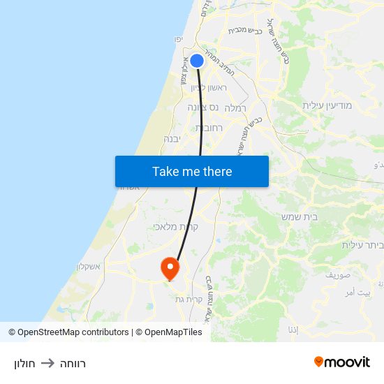 חולון to רווחה map