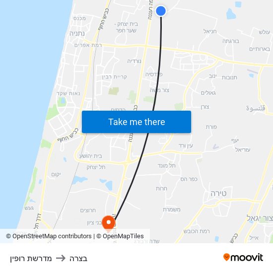 מדרשת רופין to בצרה map